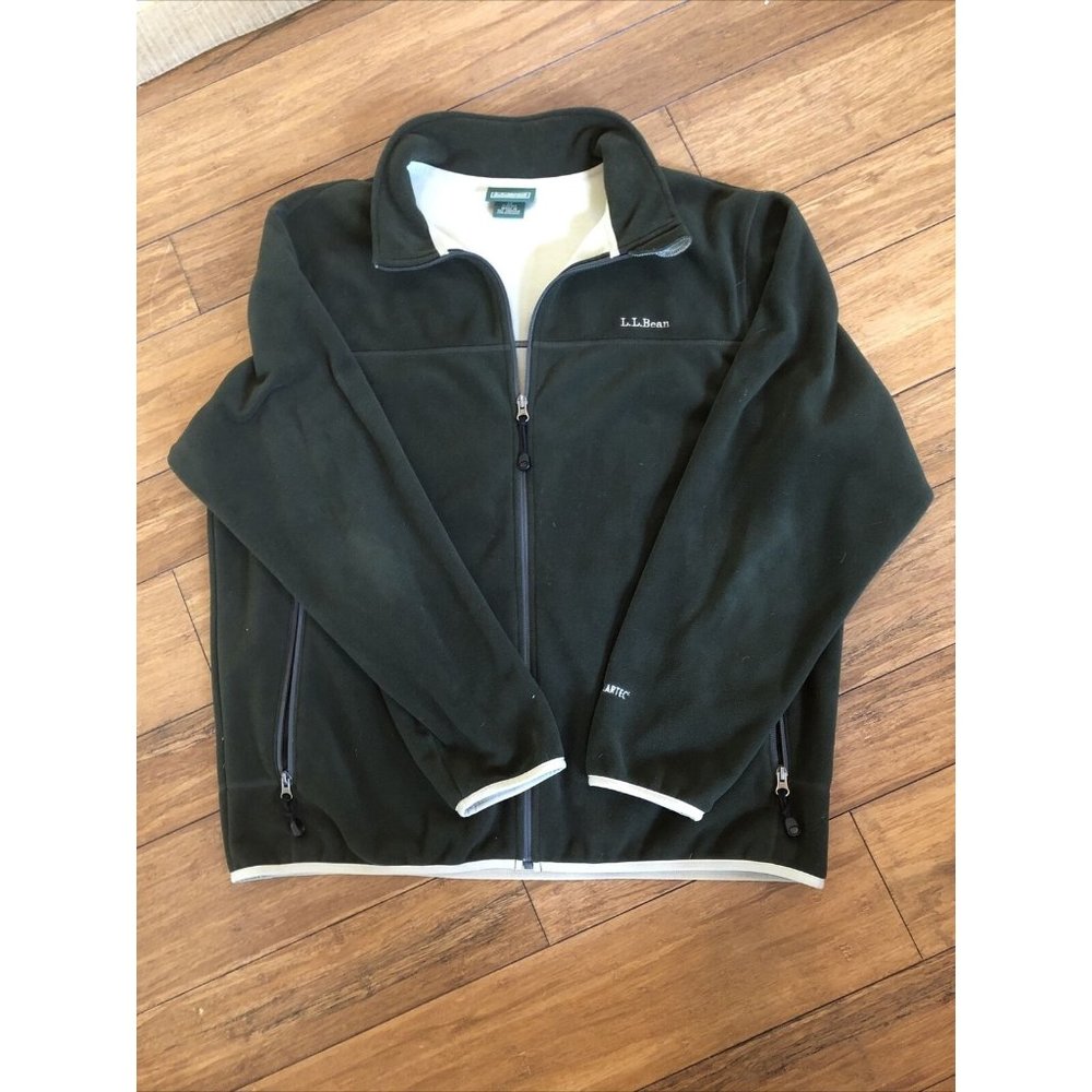 LL Bean Mens Jacket Soft Zip Up Green LG